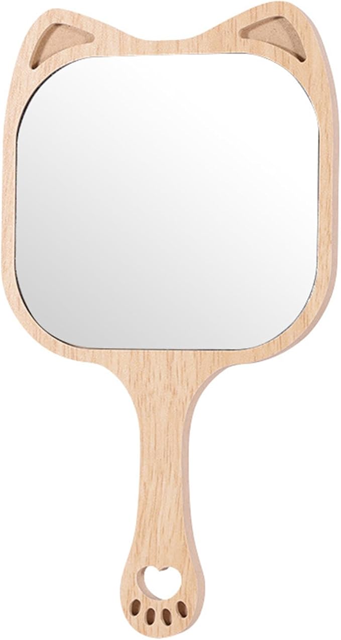 Miroir de Maquillage Créatif – Forme Originale avec Manche en Bois