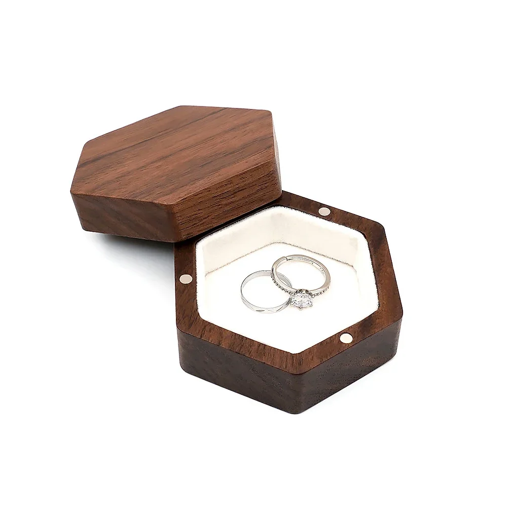 Boîte en bois naturelle pour deux bagues