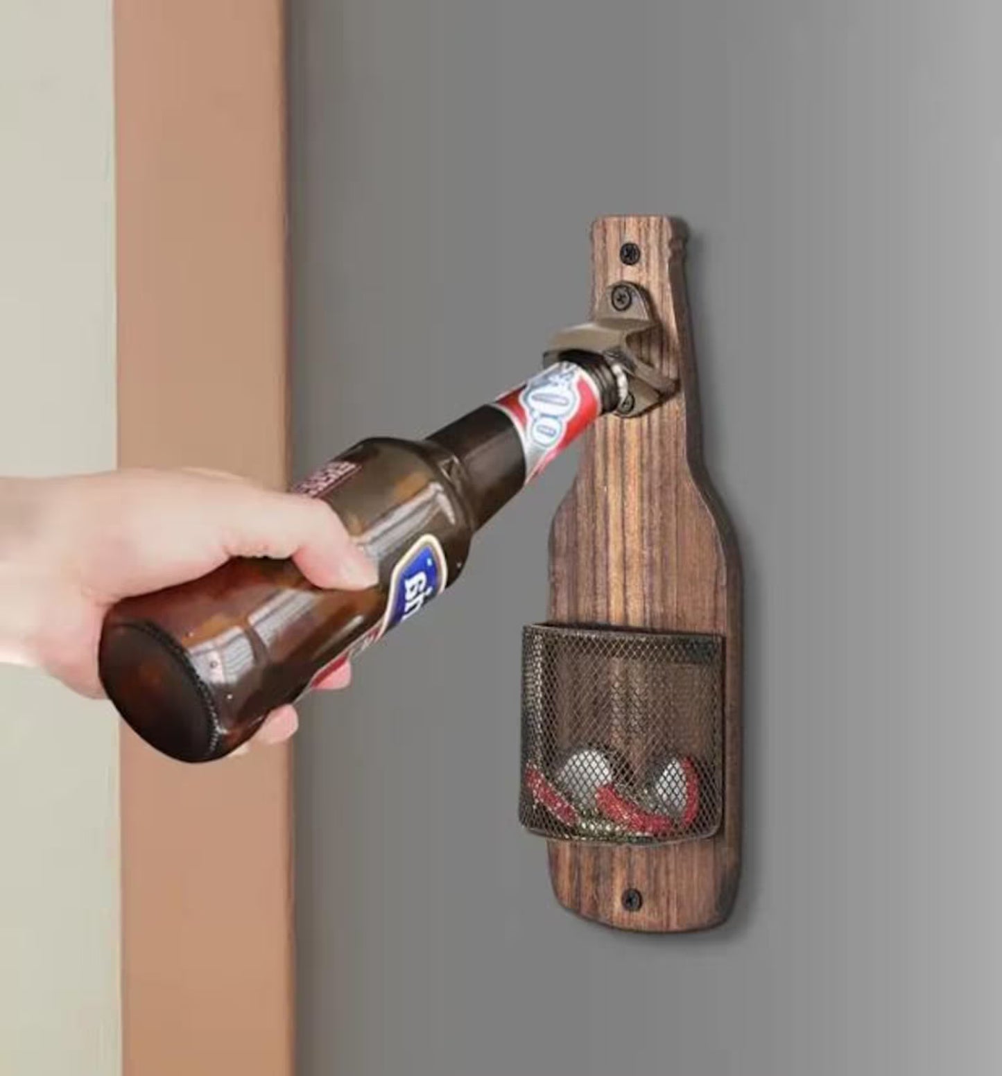 Ouvre-bouteille mural en bois rustique pour bar maison