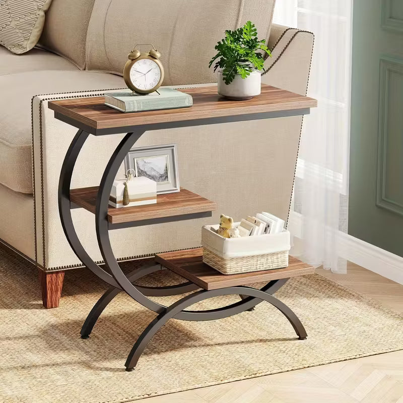 Table d’angle en bois et métal style industriel moderne