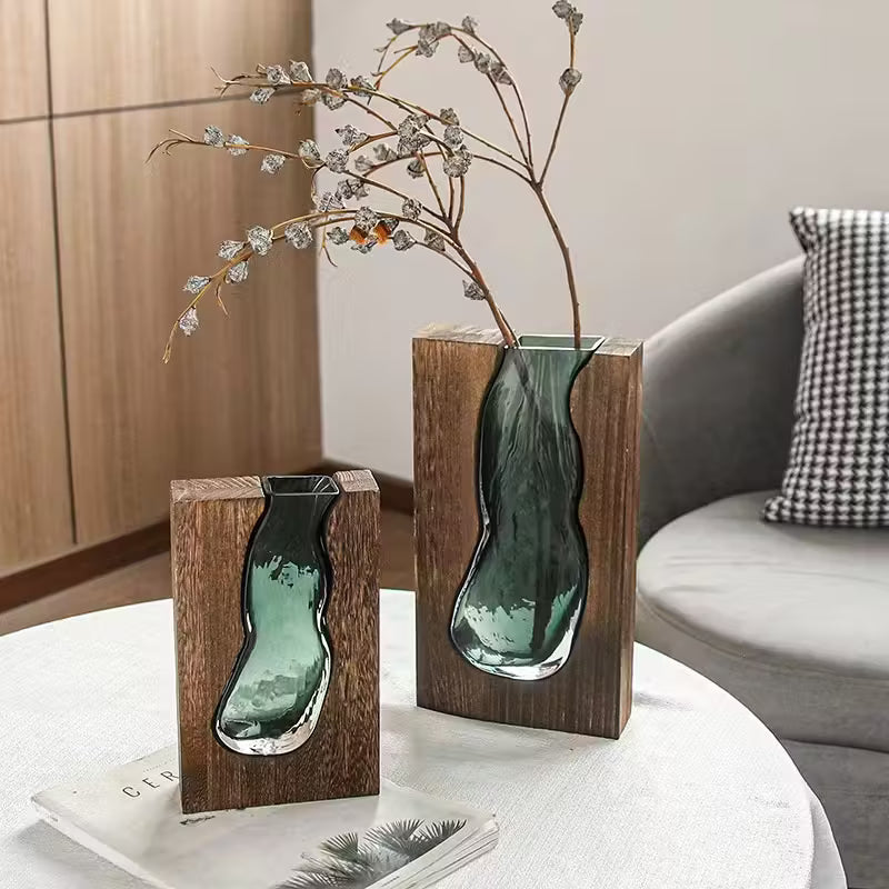 vase moderne avec base en bois massif éco