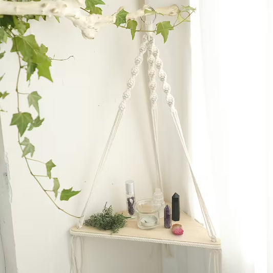 Étagère Murale Triangulaire Bohème en Bois