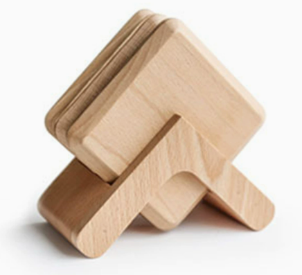 Ensemble de sous-verres en bois de noyer avec support de rangement