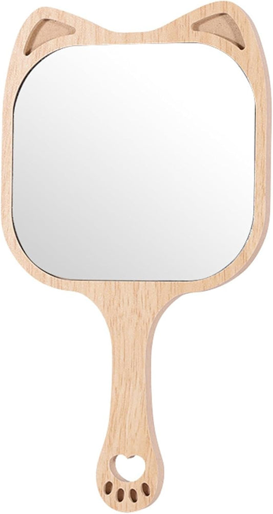 Miroir de Maquillage Créatif – Forme Originale avec Manche en Bois