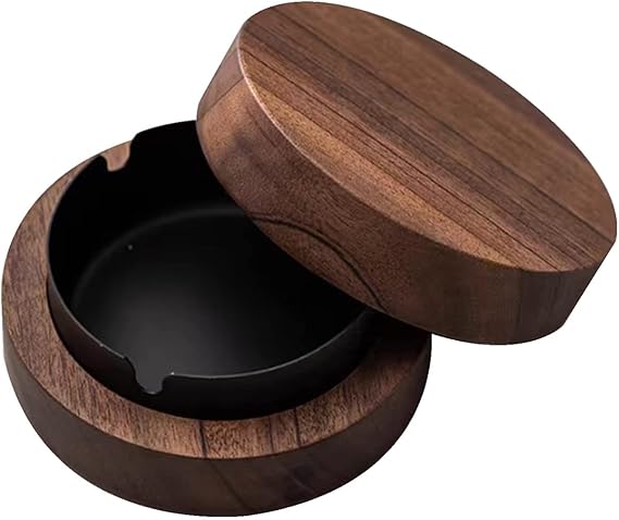 Cendrier noir en bois avec couvercle design