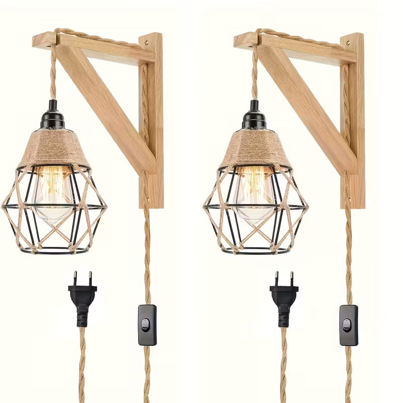 Lampe murale rustique de ferme avec support d’étagère en bois