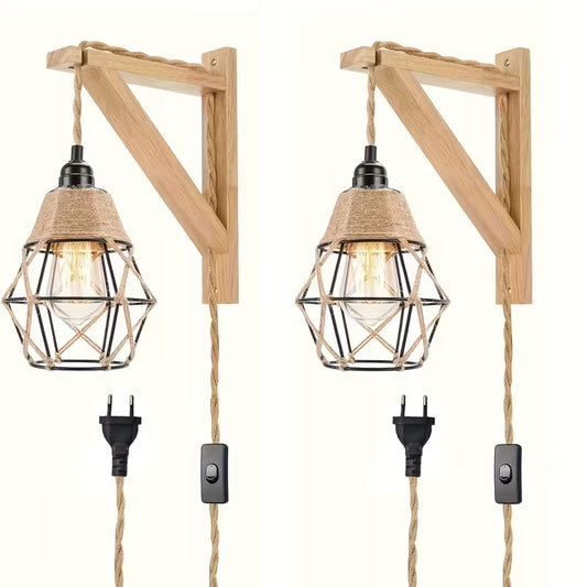 Lampe murale rustique de ferme avec support d’étagère en bois