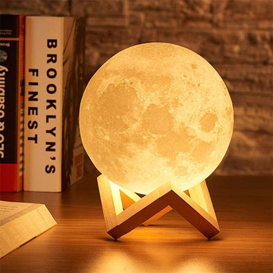 lampe veilleuse lune sans fil sur support bois