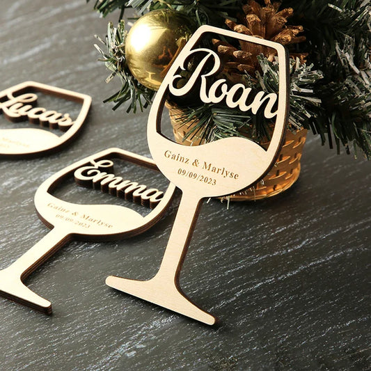 marque-place de table en bois personnalisable verre à vin