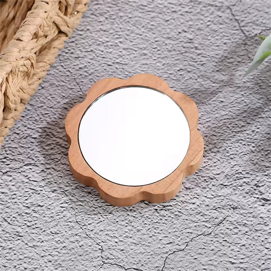 Miroir à main rond en bois vintage pour femme