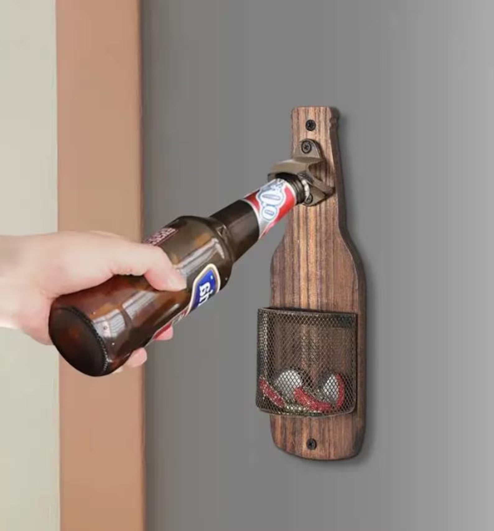 Ouvre-bouteille mural en bois rustique pour bar maison