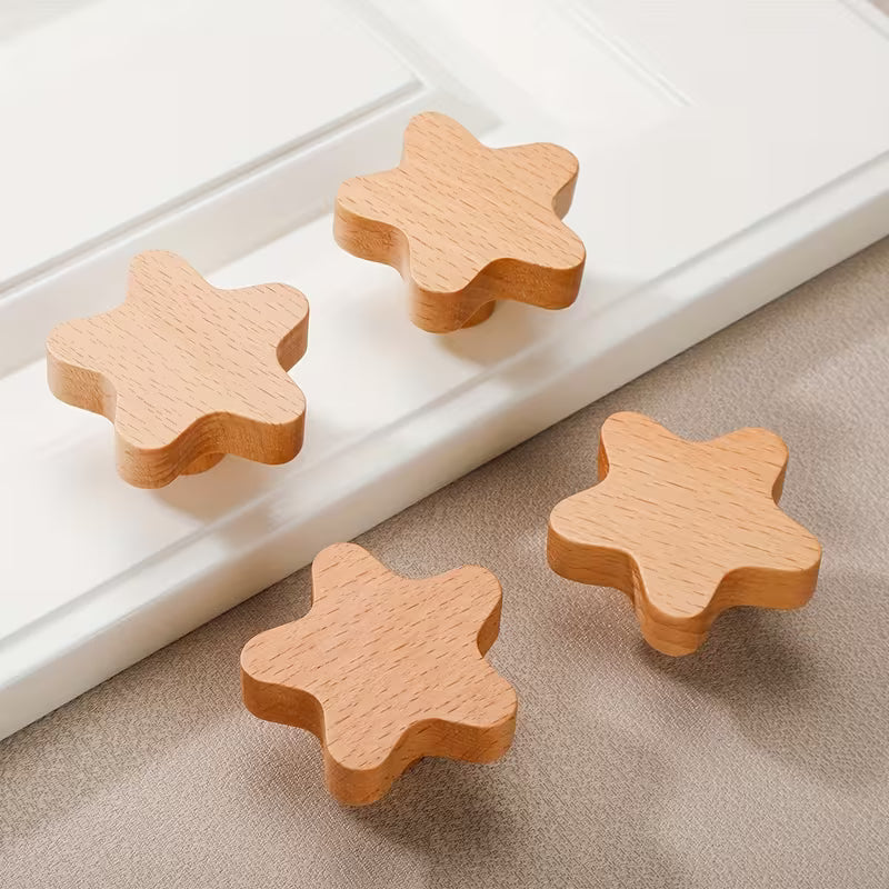 poignée en bois massif en forme d’étoile pour tiroir 