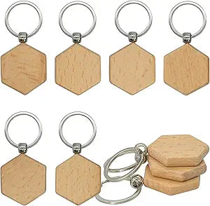 Porte-clés en bois naturel forme hexagone