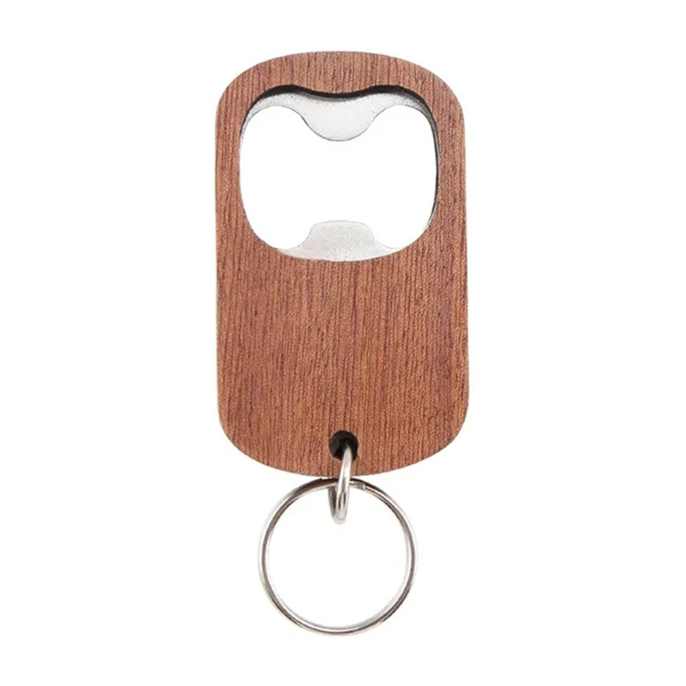Porte-clés en métal et bois de bambou avec ouvre-bouteille