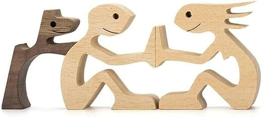 Sculpture artisanale en bois massif représentant un chiot
