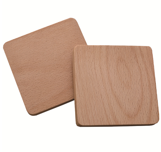 Sous-verres carrés en bois de hêtre naturel