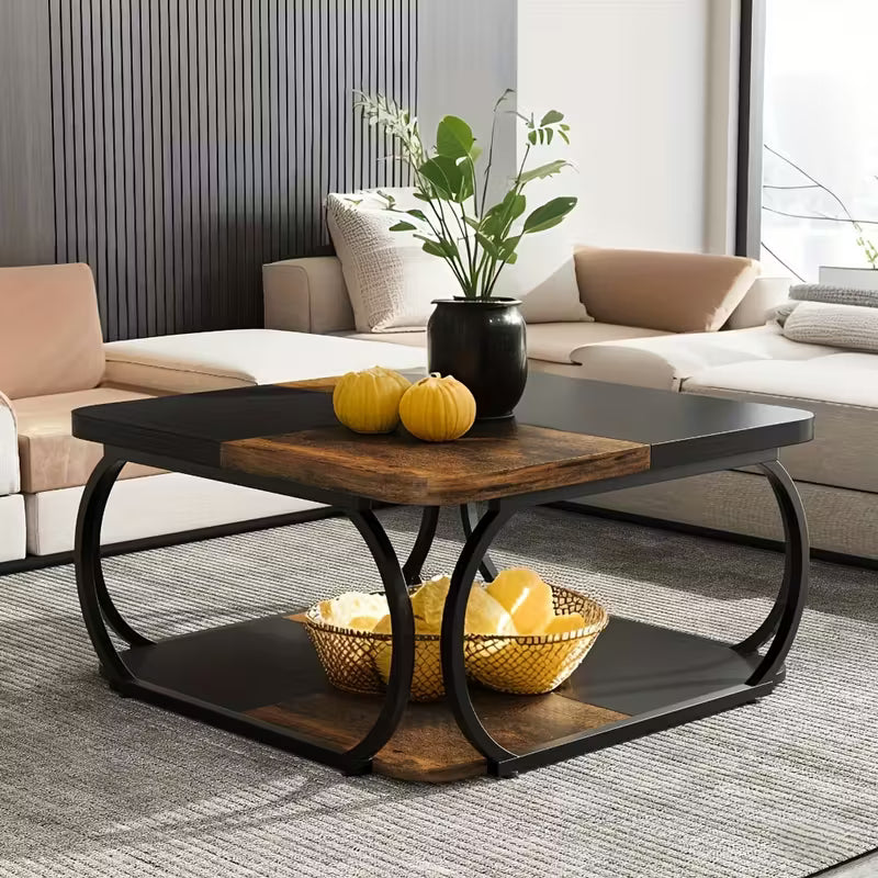 Table basse carrée 101,6 cm en bois et métal style ferme moderne