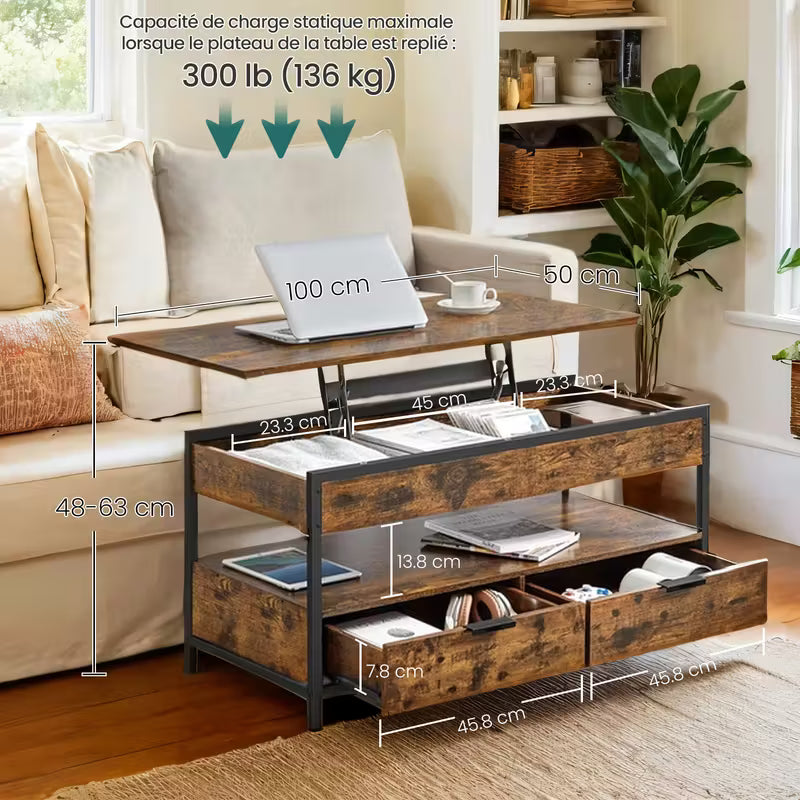Table basse design industriel 50x100 cm dans un salon moderne