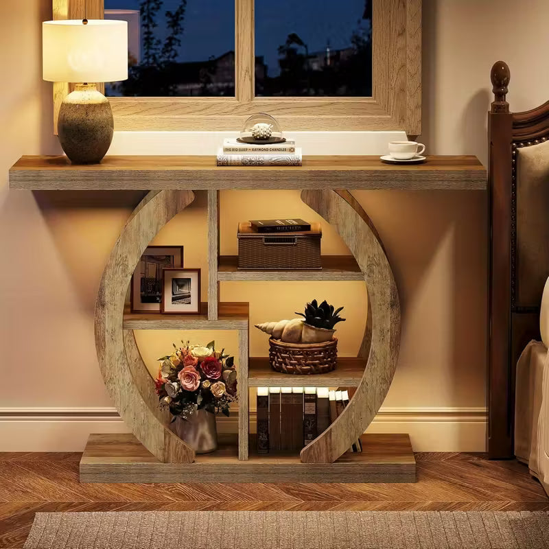 Table console bois chêne clair foncé