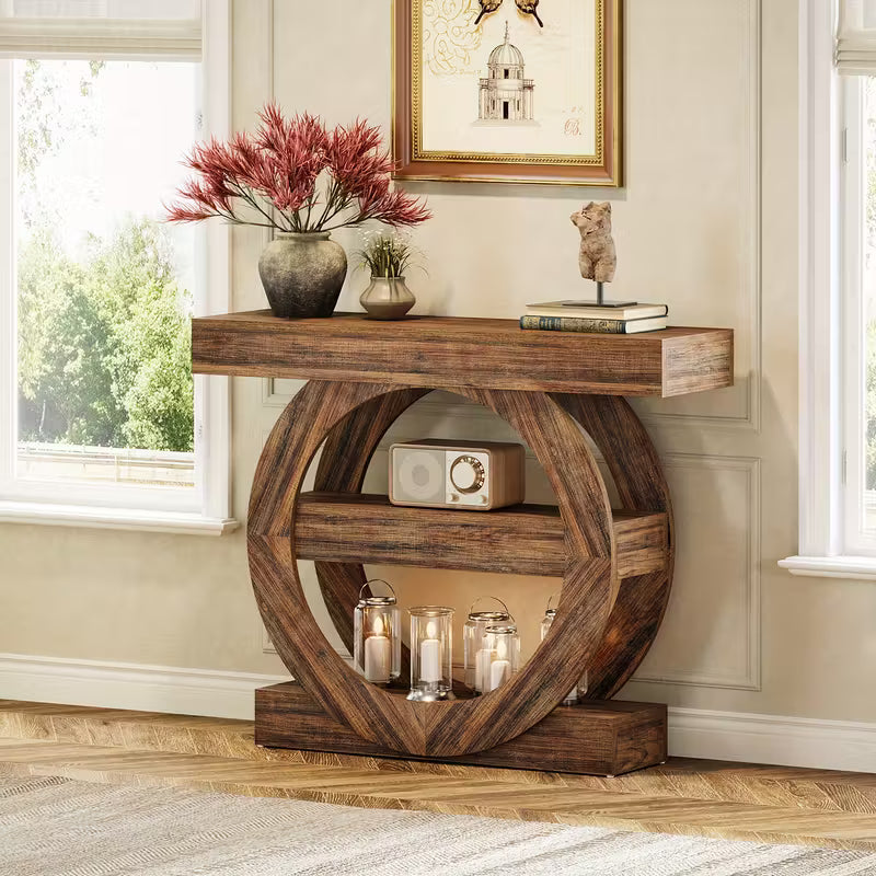 Table console de ferme 104,9 cm en bois rustique avec 3 niveaux