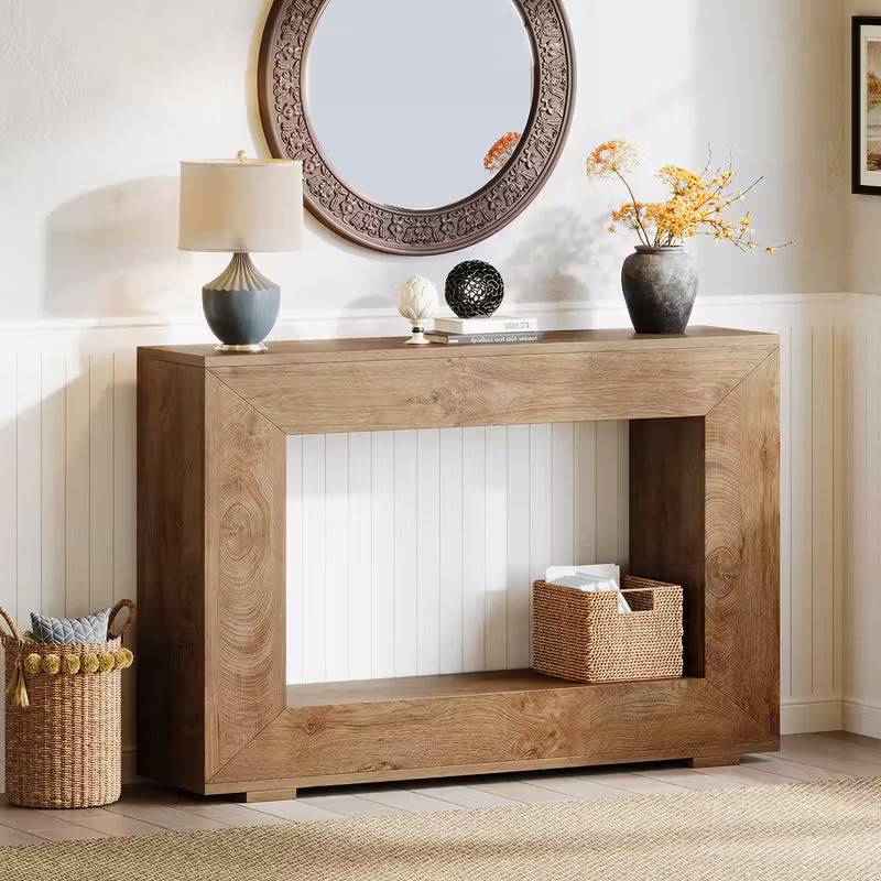 Table console en bois massif rustique avec rangement éco