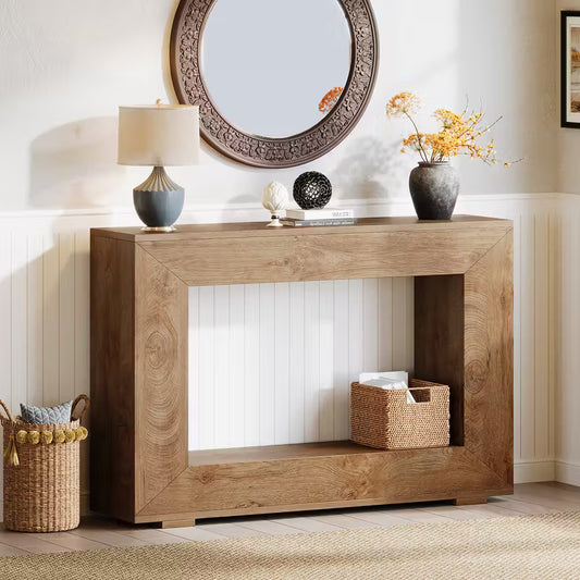 Table console en bois massif rustique avec rangement éco