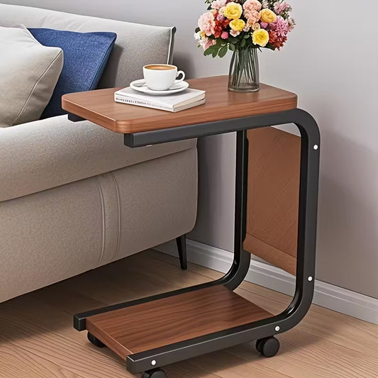 Table roulante moderne en bois dur éco avec 4 roues pour salon