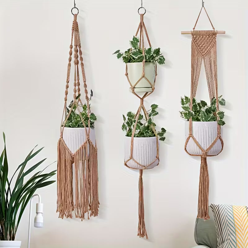 cintres pour plantes en macramé bois éco bohémien
