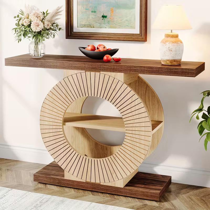 console salon bois écologique beige clair