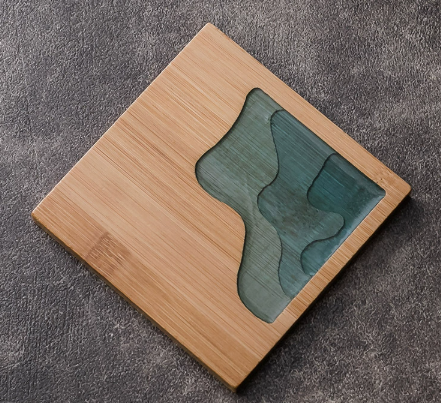 dessous de verre carré bambou résine rivière