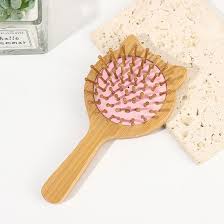 Brosse Démêlante en Bambou Naturel – Coussin d’Air Forme de Chat