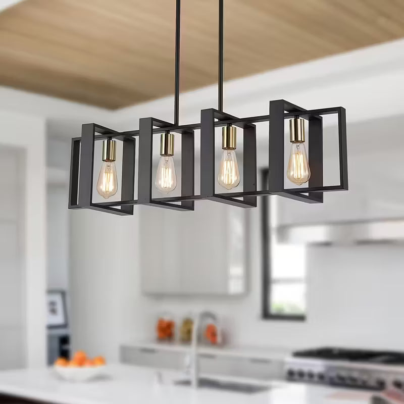 luminaire suspendu 4 lumières industriel bois et métal