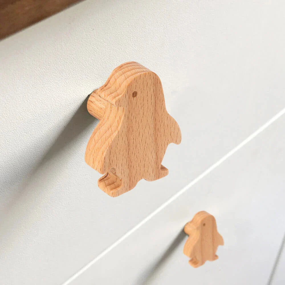poignée de tiroir en bois forme pingouin
