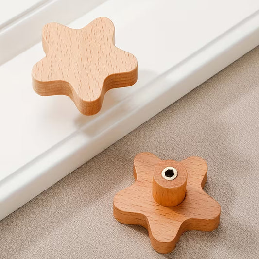 poignée en bois massif en forme d’étoile pour tiroir et armoire