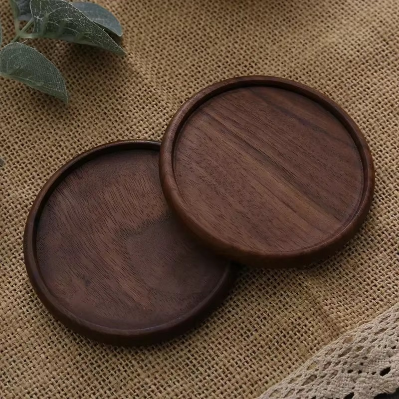 sous-verre rond bois marron foncé