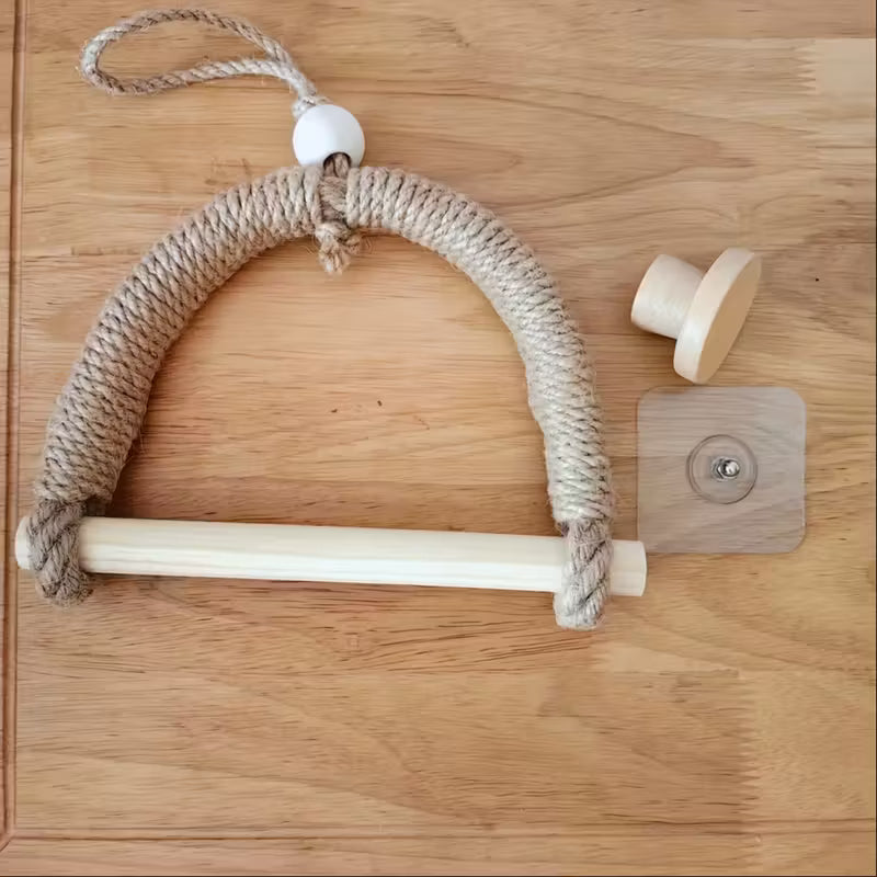 support mural en bois et corde tressée rustique