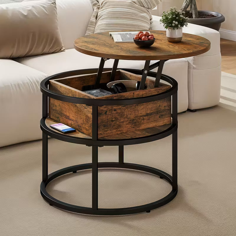 table ronde réglable en hauteur bois et métal éco