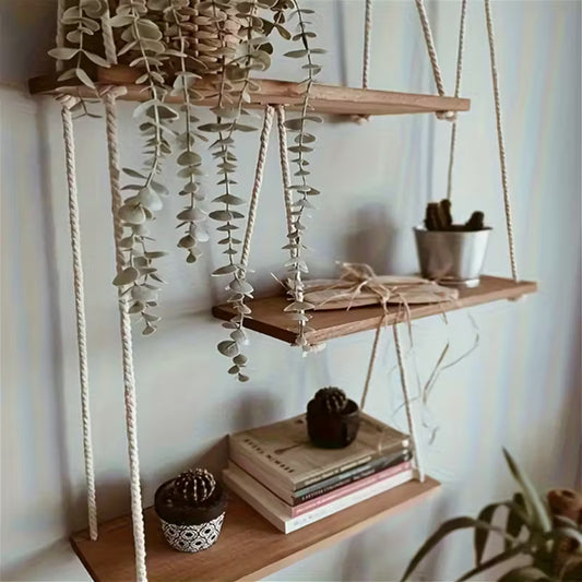 étagères murales Boho Chic en bois rustique